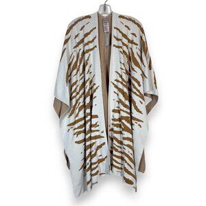 Chico’s Tiger Wrap Kimono Shawl Cover Up White Brown Animal Print Medium